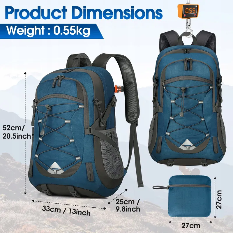 IGOLUMON Wandelrugzak 40L Waterdicht Licht Opvouwbaar Blauw — foto 2