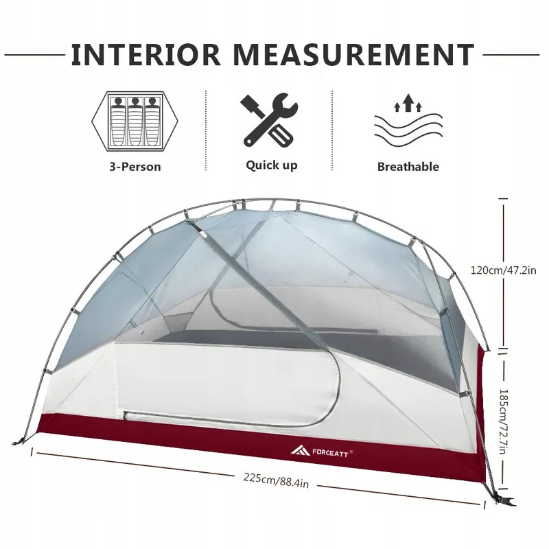 FORCEATT Camping Tent 3-Persoons Waterdicht Licht 3-4 Seizoenen — foto 3