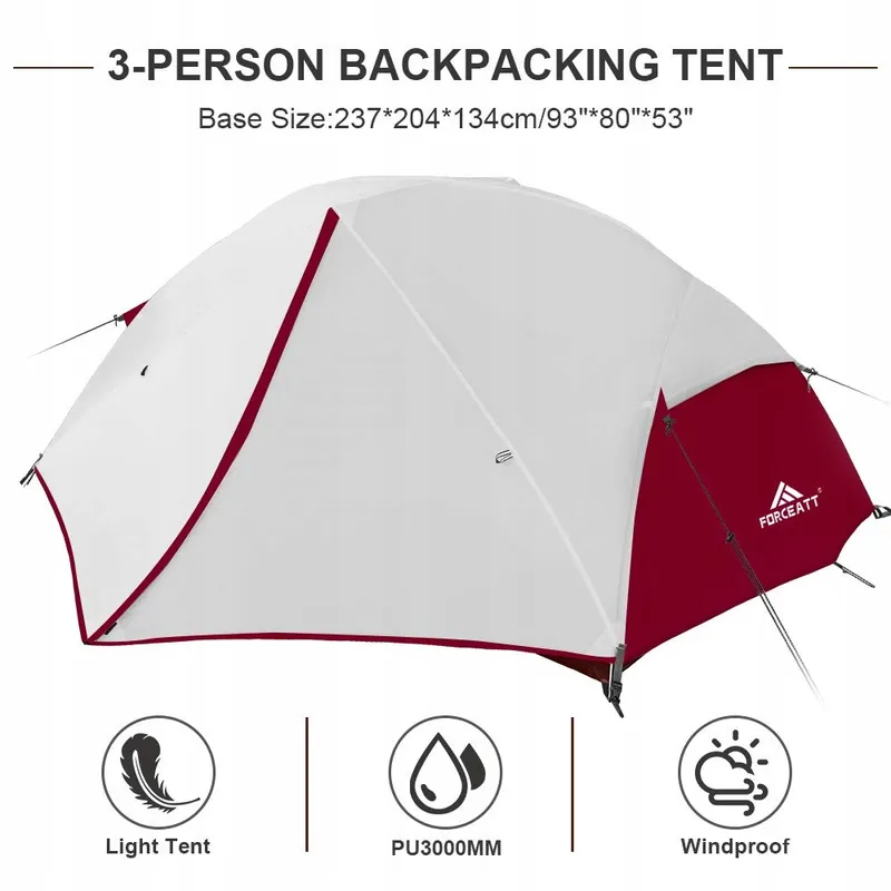 FORCEATT Camping Tent 3-Persoons Waterdicht Licht 3-4 Seizoenen — foto 2