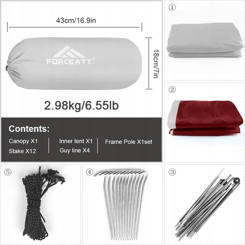FORCEATT Camping Tent 3-Persoons Waterdicht Licht 3-4 Seizoenen — foto 5