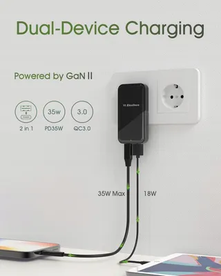 ELEXLINCO USB-C Oplader 35W 2-Poorts PD 3.0 Zwart — miniatuur 2