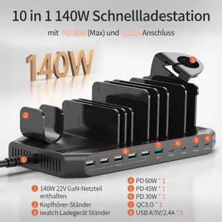 ALXUM Laadstation 140W QC 3.0 PD 60W Laptop Tablet Telefoon — miniatuur 2