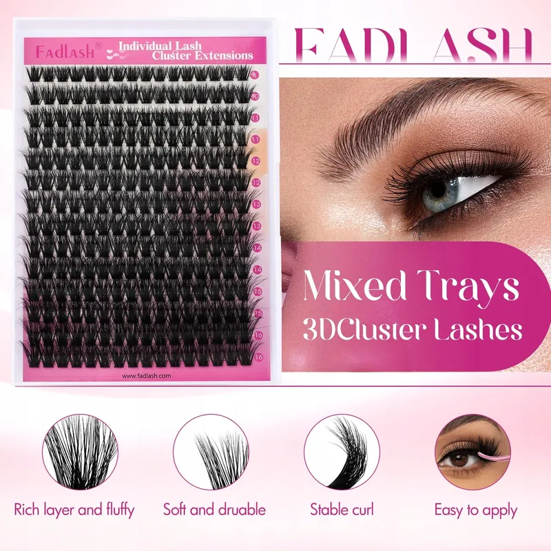 FADLASH Wimperclusters 100D 0.07D Curl 3D Mix 8-16mm Beginners — foto 2