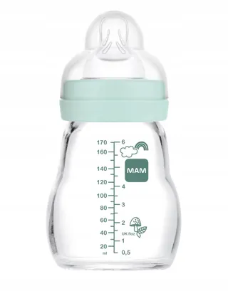 MAM Feel Good Glazen Babyfles 170ml Blauw Siliconen Speen — miniatuur 1