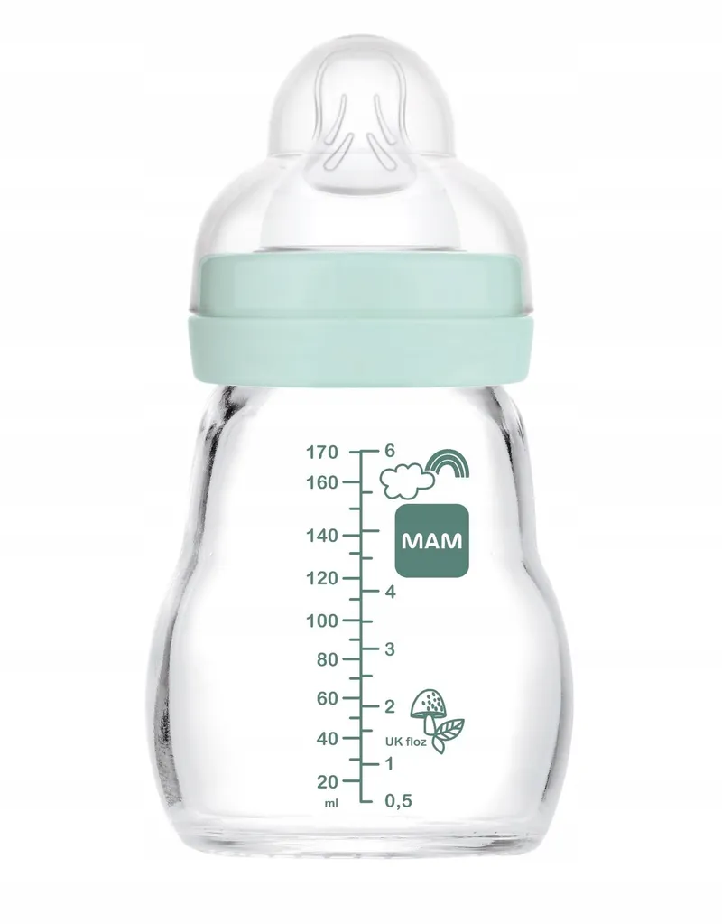 MAM Feel Good Glazen Babyfles 170ml Blauw Siliconen Speen — foto 1