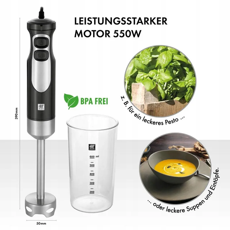 ZWILLING Staafmixer 550W RVS met Maatbeker 600ml Zwart Zilver — foto 2
