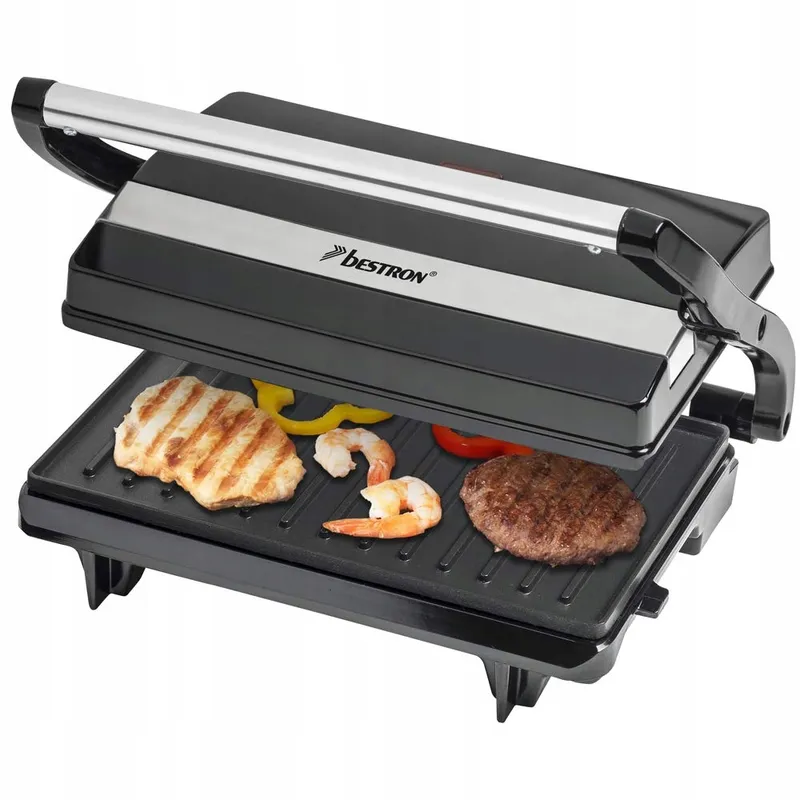 BESTRON Contactgrill 700W Antiaanbaklaag Zwart — foto 3