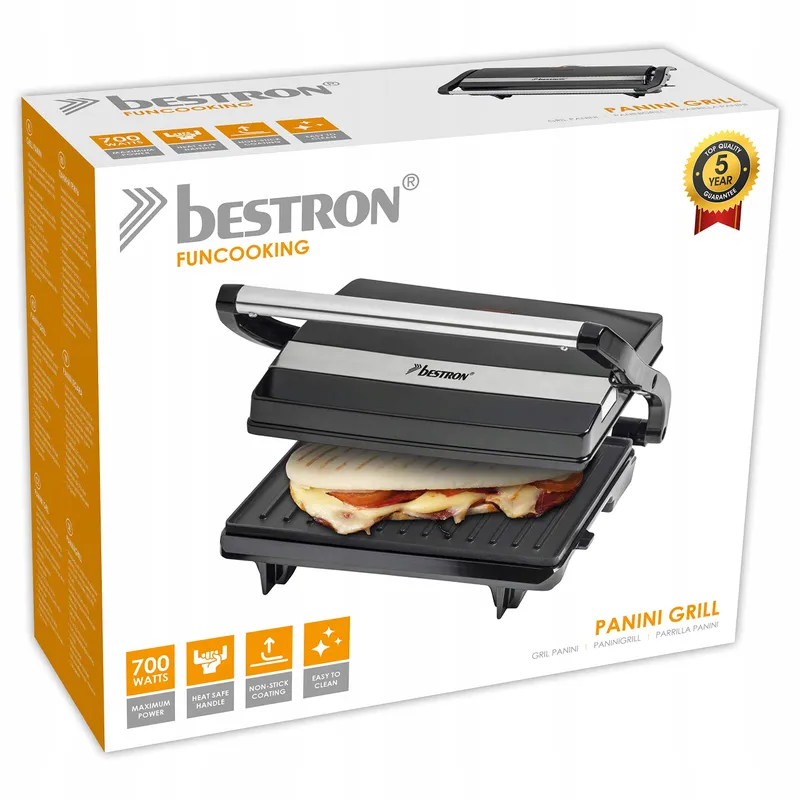 BESTRON Contactgrill 700W Antiaanbaklaag Zwart — foto 7