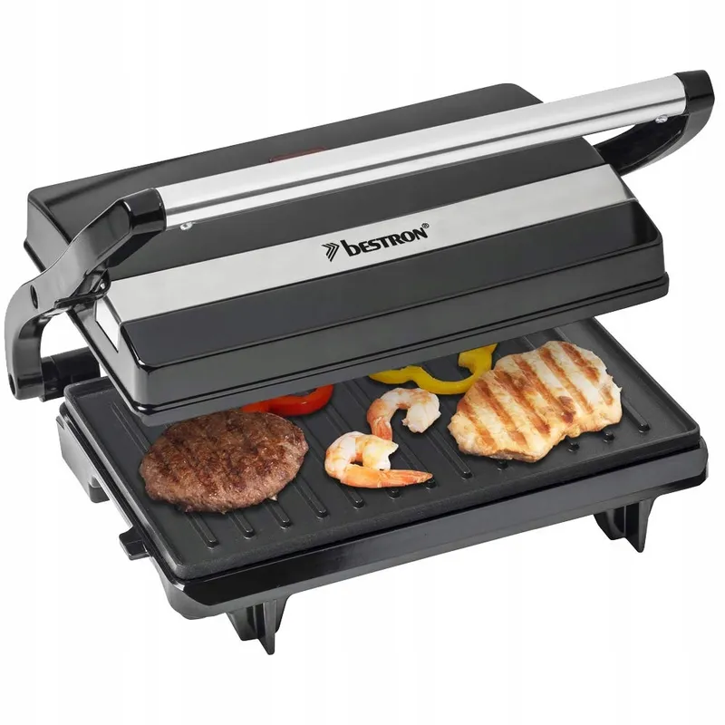 BESTRON Contactgrill 700W Antiaanbaklaag Zwart — foto 4