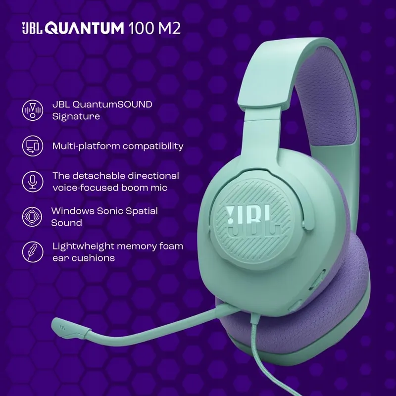 JBL Quantum 100M2 Gaming Headset Over-Ear Afneembare Mic Cyaan — foto 2