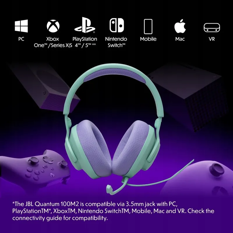 JBL Quantum 100M2 Gaming Headset Over-Ear Afneembare Mic Cyaan — foto 3