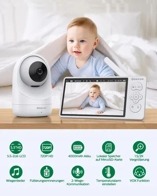 SEBIKAM Babyfoon Camera 720P HD 4000mAh VOX Nachtmodus Audio — miniatuur 2