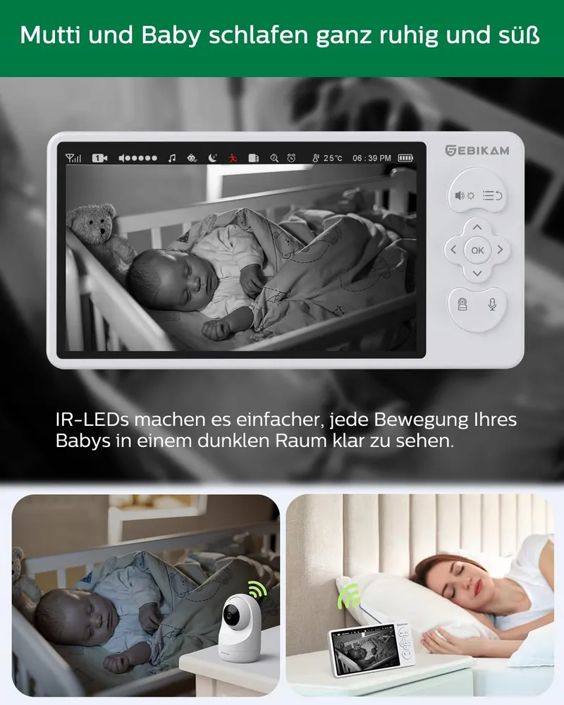 SEBIKAM Babyfoon Camera 720P HD 4000mAh VOX Nachtmodus Audio — foto 4