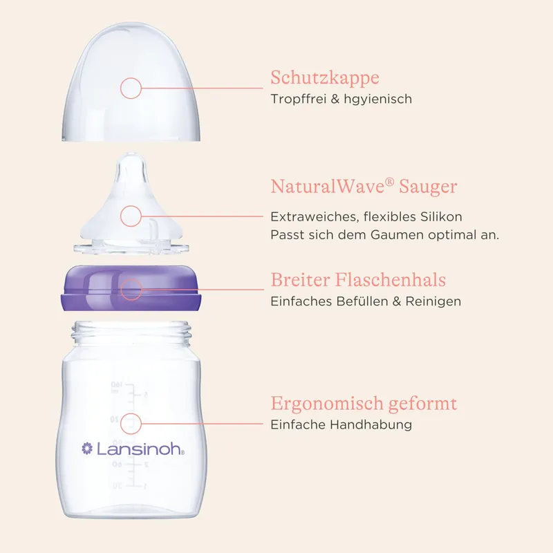 LANSINOH NaturalWave Babyfles 160ml Stabiel Ontwerp — foto 7
