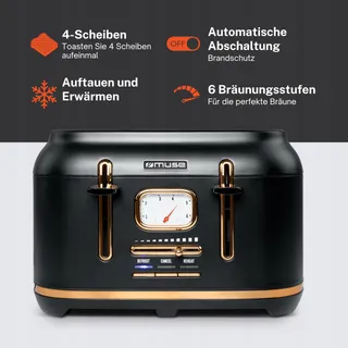 MUSE MS-131 BC Retro Broodrooster Zwart Staal 4 Sneden 6 Standen — miniatuur 4