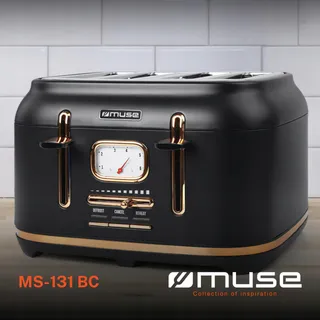 MUSE MS-131 BC Retro Broodrooster Zwart Staal 4 Sneden 6 Standen — miniatuur 3