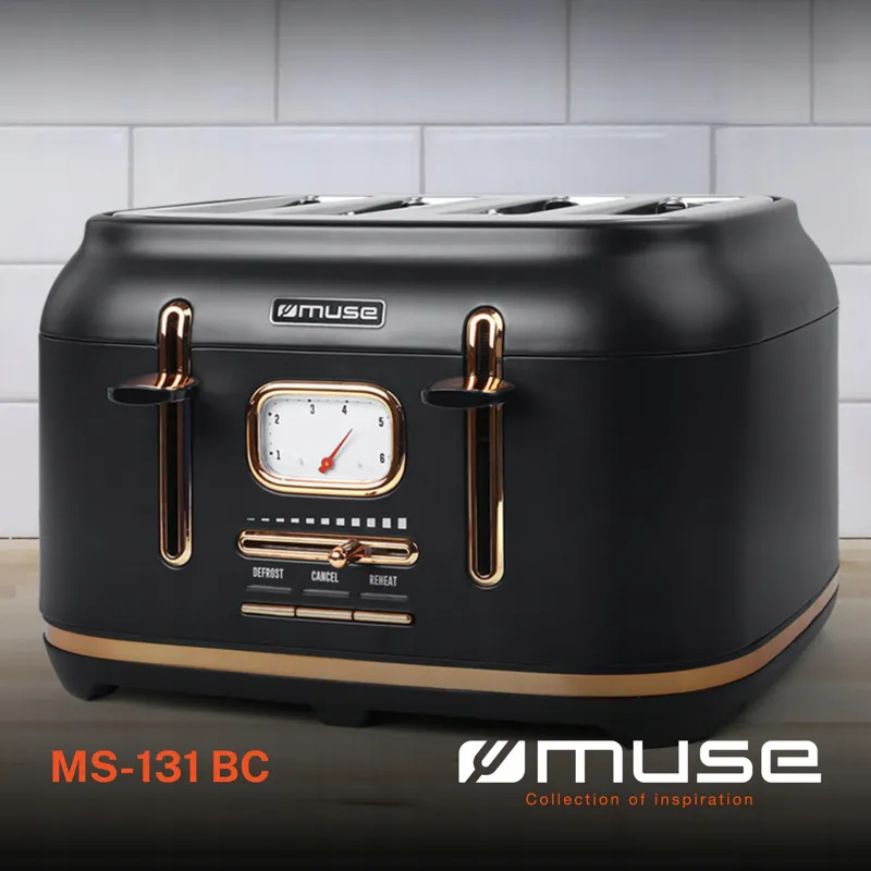 MUSE MS-131 BC Retro Broodrooster Zwart Staal 4 Sneden 6 Standen — foto 3