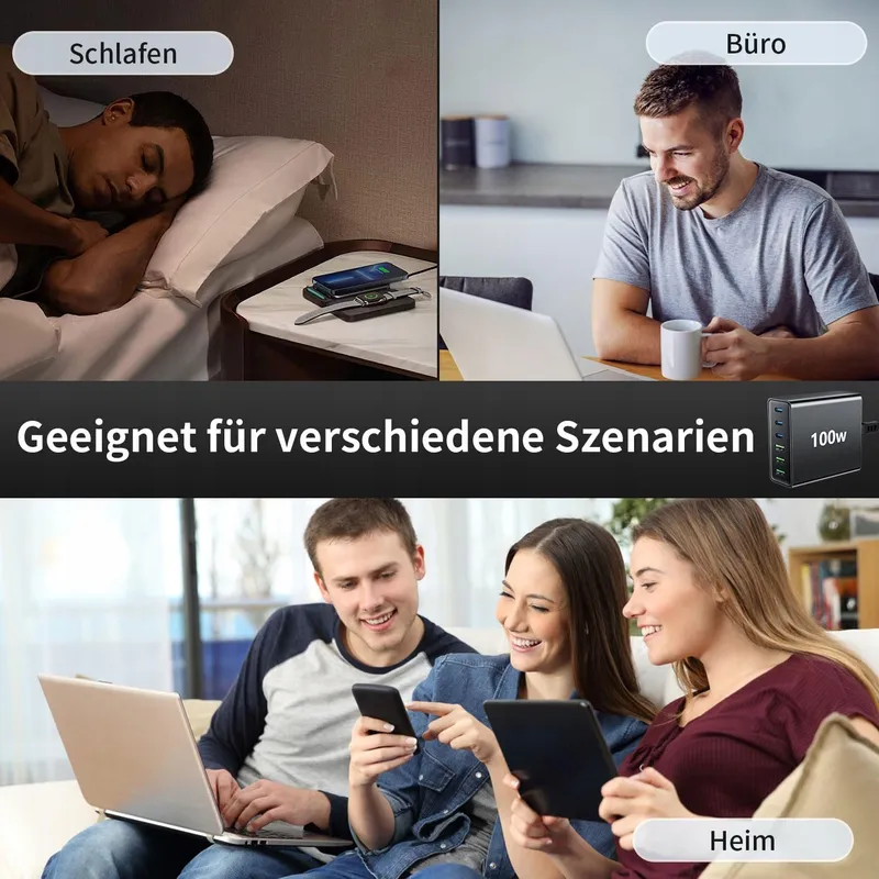 HSSNS USB-C Oplader 100W 6-Poorts iPad iPhone Smartphones — foto 5