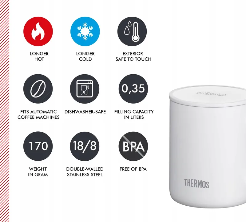 THERMOS Longlife Cup 0,35L Wit RVS Met Deksel Campingmok — foto 5