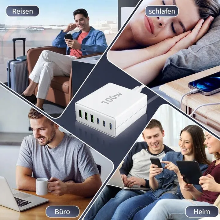 FINIBO USB C Oplader 100W 6-Poorts Snellader iPad Smartphones — foto 6