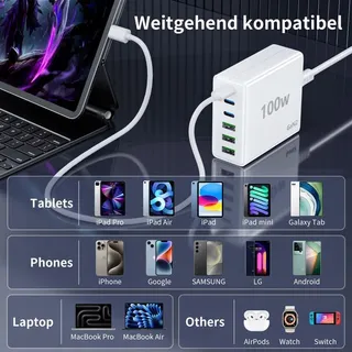 FINIBO USB C Oplader 100W 6-Poorts Snellader iPad Smartphones — miniatuur 4