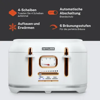 MUSE Retro Broodrooster Wit Staal 4 Sneden 6 Standen Kruimellade — miniatuur 3