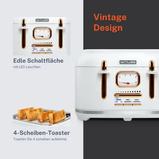 MUSE Retro Broodrooster Wit Staal 4 Sneden 6 Standen Kruimellade — miniatuur 4