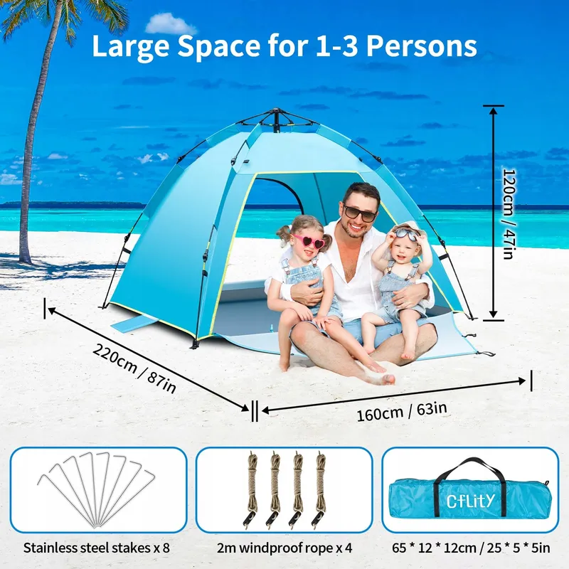 CFLITY Strandtent Pop Up 1-3 Personen UV50+ Licht Tuin — foto 6