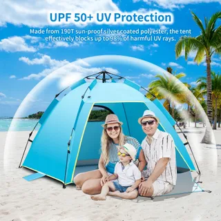 CFLITY Strandtent Pop Up 1-3 Personen UV50+ Licht Tuin — miniatuur 3
