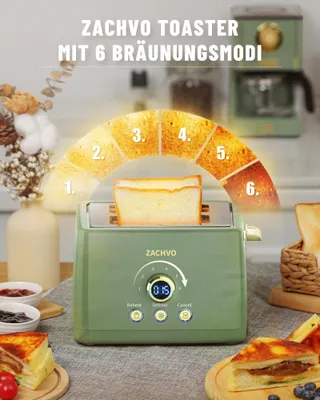 ZACHVO Broodrooster 2 Sneetjes Broodjesrek 6 Standen 850W LED Display — miniatuur 5