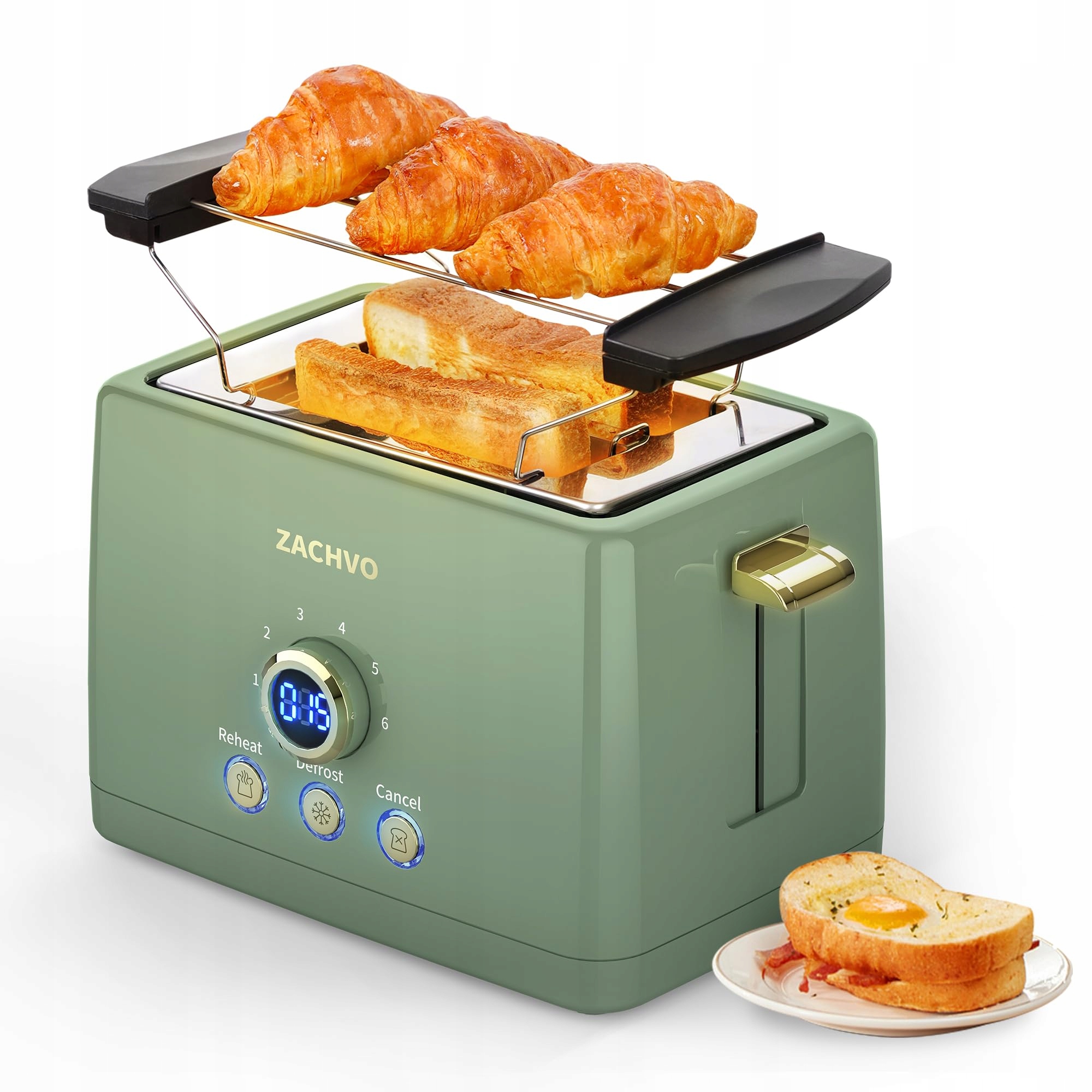 ZACHVO Broodrooster 2 Sneetjes Broodjesrek 6 Standen 850W LED Display