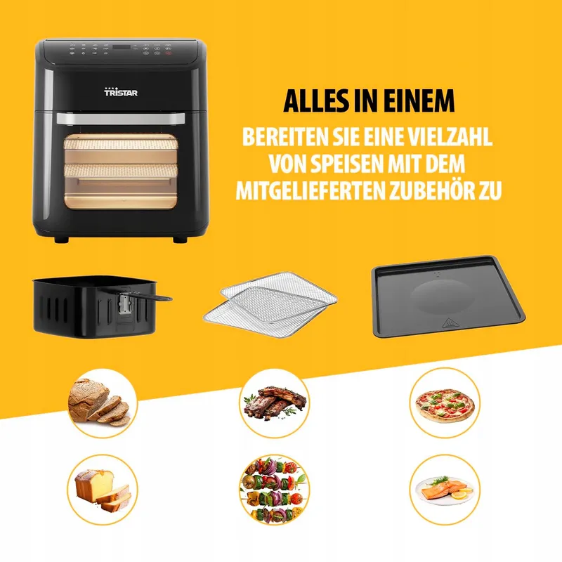 TRISTAR Mini Oven Airfryer 2-in-1 12L 1800W 12 Programma's — foto 5