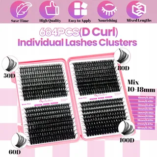 QIVEAORY DIY Wimperextensions Set 684 Stuks Cluster D-Curl — miniatuur 2