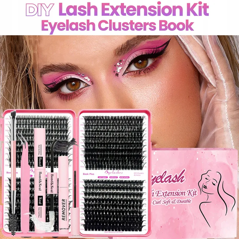 QIVEAORY DIY Wimperextensions Set 684 Stuks Cluster D-Curl — foto 8