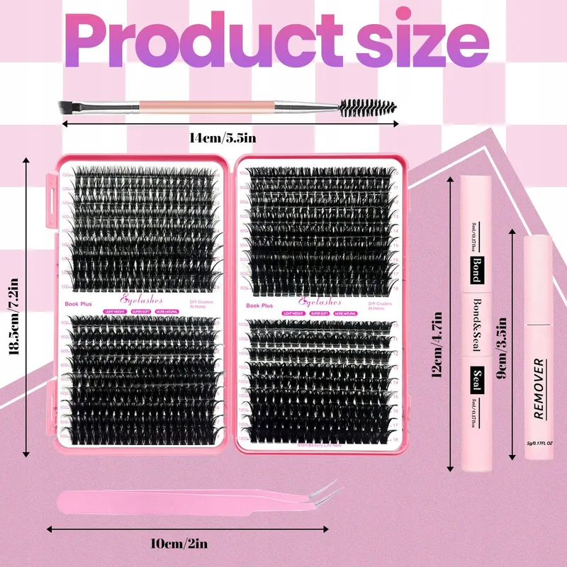 QIVEAORY DIY Wimperextensions Set 684 Stuks Cluster D-Curl — foto 7