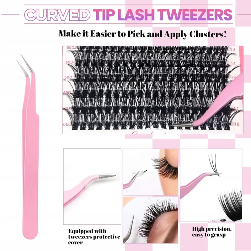 QIVEAORY DIY Wimperextensions Set 684 Stuks Cluster D-Curl — foto 4