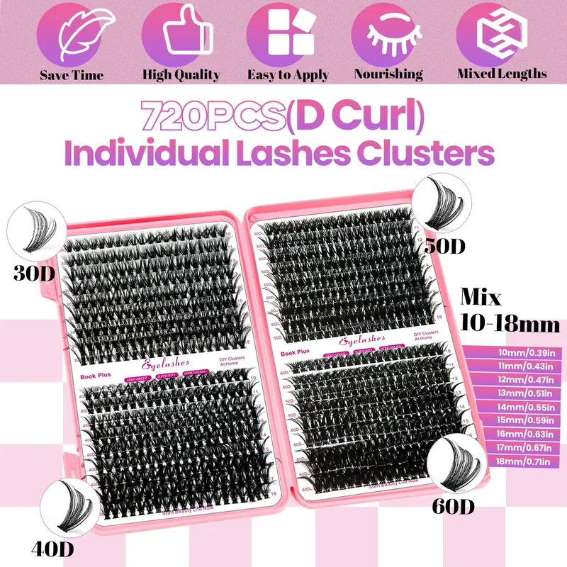 QIVEAORY Wimperextensies 720 Stuks D Curl met Lijm — foto 2