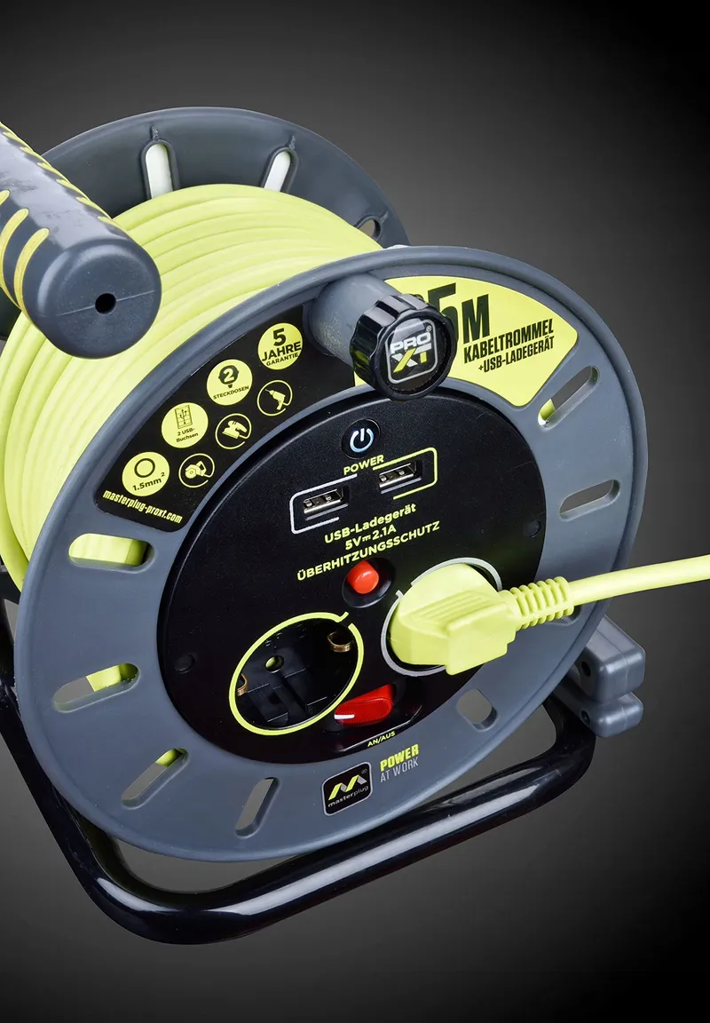 MASTERPLUG Pro-XT Verlengkabel 25m USB 3680W 250V Grijs Pistache — foto 8