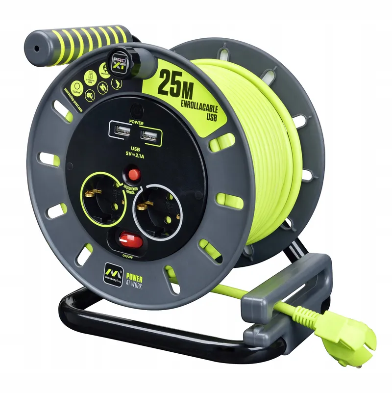 MASTERPLUG Pro-XT Verlengkabel 25m USB 3680W 250V Grijs Pistache — foto 1