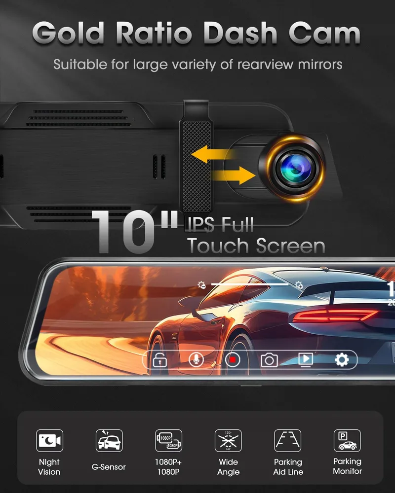SPIGEL Dashcam Dual 1080P Voor Achter 10" IPS Scherm — foto 2