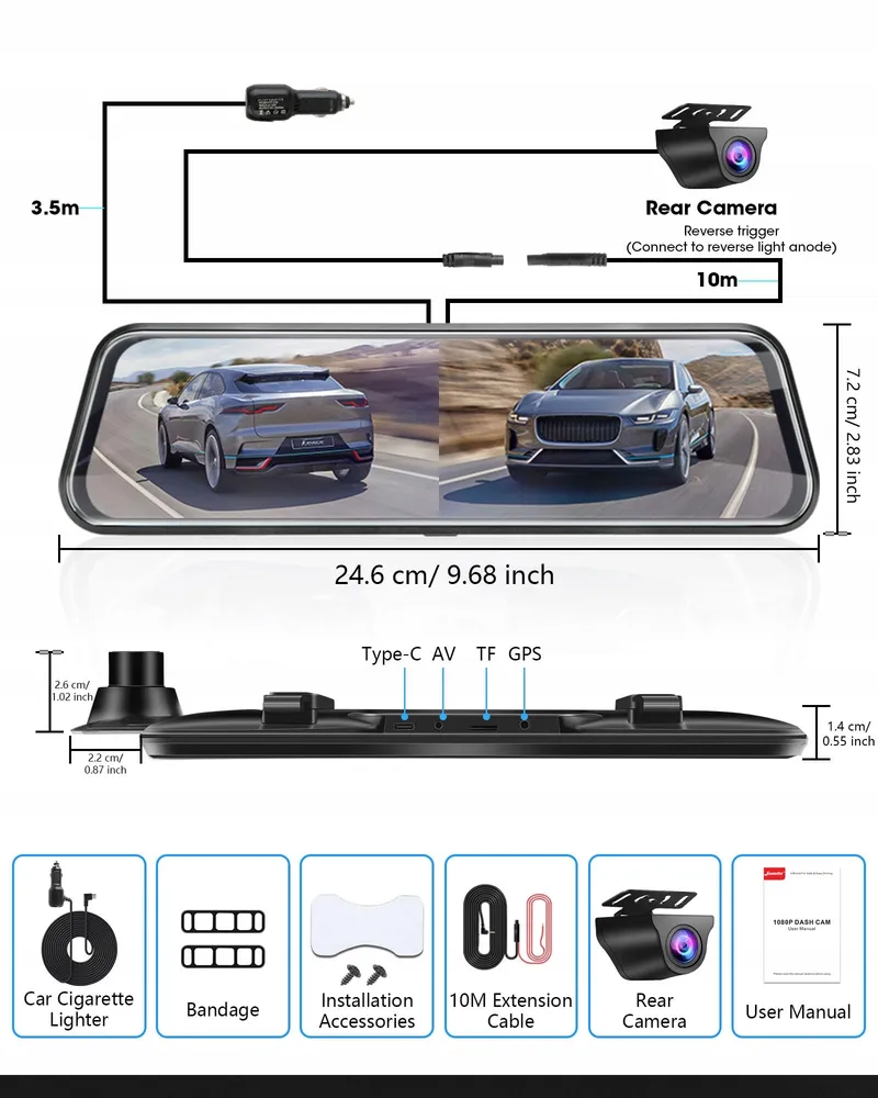 SPIGEL Dashcam Dual 1080P Voor Achter 10" IPS Scherm — foto 9