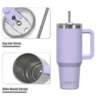 WATERSY Thermosbeker 891ml Roestvrij Staal Handvat Rietje Paars — miniatuur 2