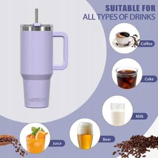 WATERSY Thermosbeker 891ml Roestvrij Staal Handvat Rietje Paars — miniatuur 8