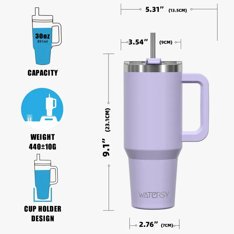 WATERSY Thermosbeker 891ml Roestvrij Staal Handvat Rietje Paars — foto 4