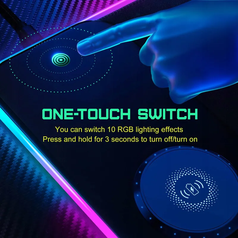 RGB GAMING Muismat LED Qi 900x400mm Snelladen — foto 5