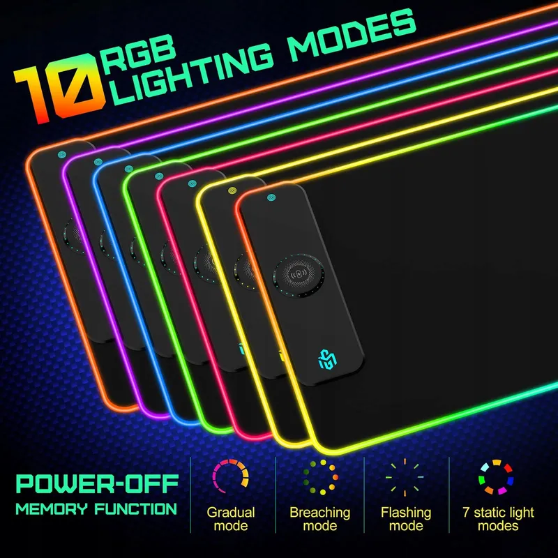 RGB GAMING Muismat LED Qi 900x400mm Snelladen — foto 4