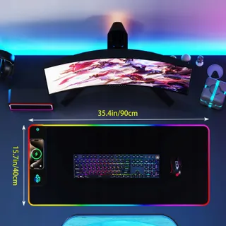 RGB GAMING Muismat LED Qi 900x400mm Snelladen — miniatuur 7