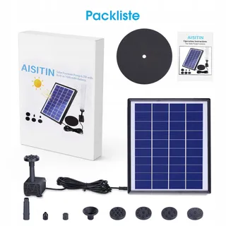 AISITIN Solar Fontein 6.5W Ingebouwde Batterij 1500mAh Tuin — miniatuur 9