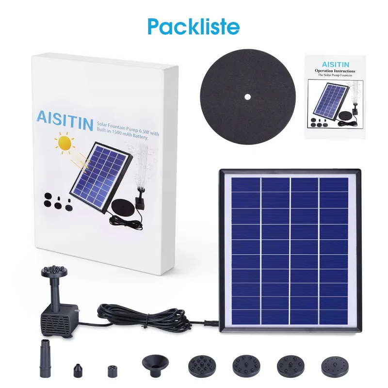 AISITIN Solar Fontein 6.5W Ingebouwde Batterij 1500mAh Tuin — foto 9