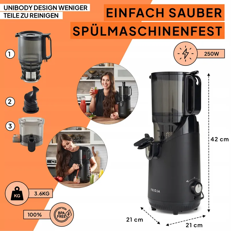 Elektrische Sapcentrifuge Groente Fruit 250W Zwart — foto 4